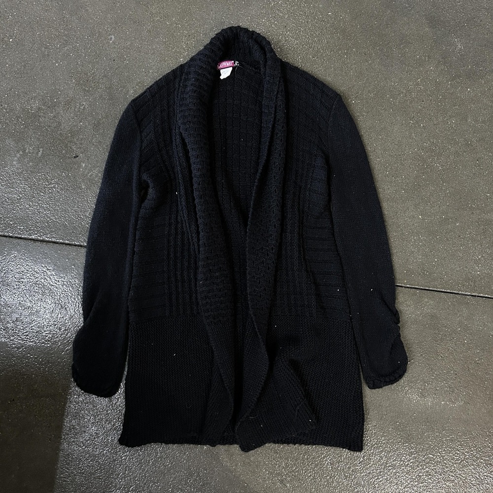 Y2K SayWhat Cardigan Sweater Womens Large Long Sleeve Open Front Knit Made USA